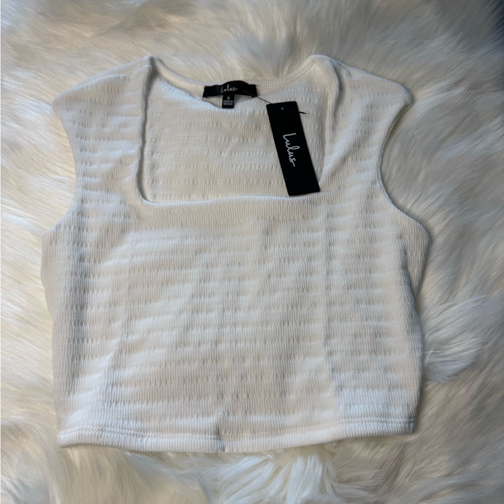 Lulu's Cream Ribbed Sleeveless Crop Tank Top